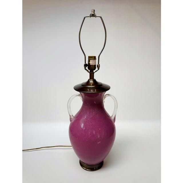 1980s Chapman Pink Glass Urn Table Lamp With Clear Handles For Sale - Image 15 of 16
