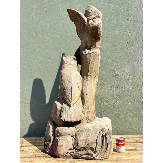 Vintage Hand Carved Owl Perch For Sale - Image 11 of 12