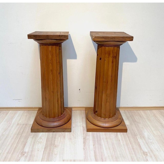 Beautif pair of heavy, neoclassical greek cumns from france, early 20th century, circa 1900-1920. Sid pine soft wood....