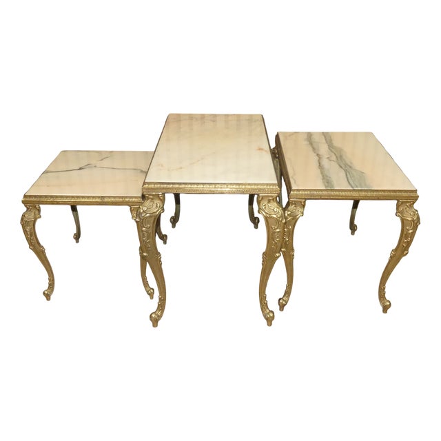 Hollywood Regency Nesting Tables in Marble, 1960s, Set of 3 For Sale