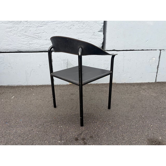 Modern Attributed Artelano Black Leather Arm Side Chair, Italy 1980s For Sale - Image 3 of 14