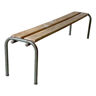 Vintage School Bench in Metal and Wood, 1950s For Sale