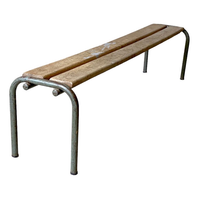 Vintage School Bench in Metal and Wood, 1950s For Sale