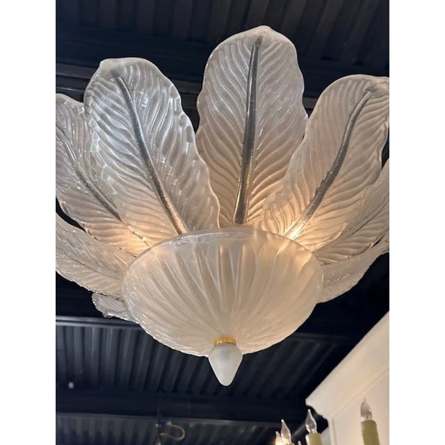 Traditional Small Scale Frosted Murano Glass Flush Mount Chandelier For Sale - Image 3 of 6
