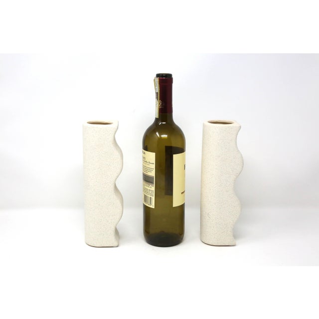 Wavy Beige Textured Ceramic Vases - a Pair For Sale In Tampa - Image 6 of 6