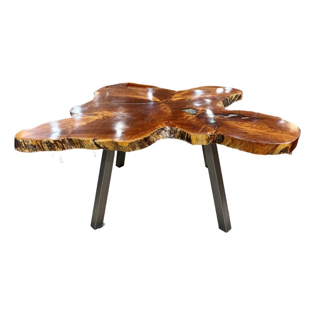 Live Edge Wood Dining Table With Resin Top, Organic Free-Form Design For Sale