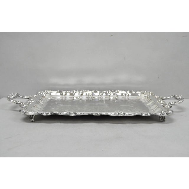 Vintage English Silver MFG Co Silver Plated Footed Serving Platter Bar Tray For Sale - Image 12 of 13