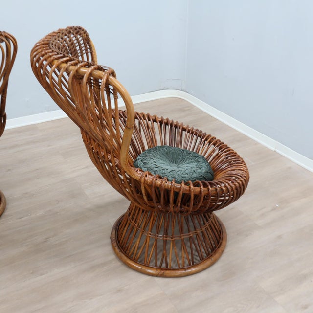 Mid-Century Modern Margherita Armchairs in Rattan and Cane by Franco Albini, 1950s, Set of 2 For Sale - Image 3 of 13