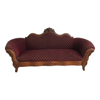 Late 19th Century Victorian Sofa With Hand Carved Rosewood Frame For Sale