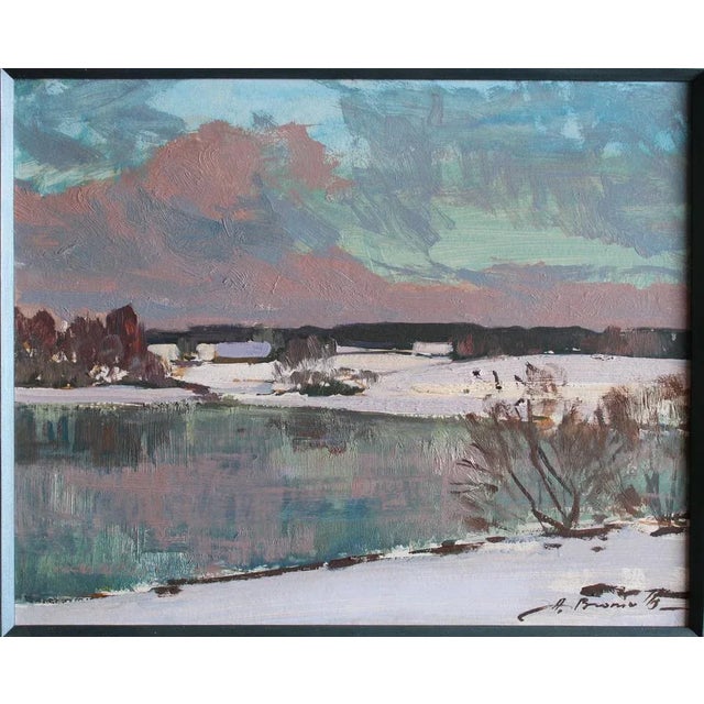 Winter landscape cardboard, oil, 40x49 cm "winter landscape" invites viewers to immerse themselves in the peaceful and...