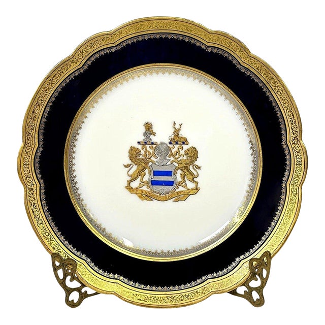 Antique Sevres 1848 Chateau Des Tuileries Cobalt Gilt Armorial Cabinet Plate For Sale