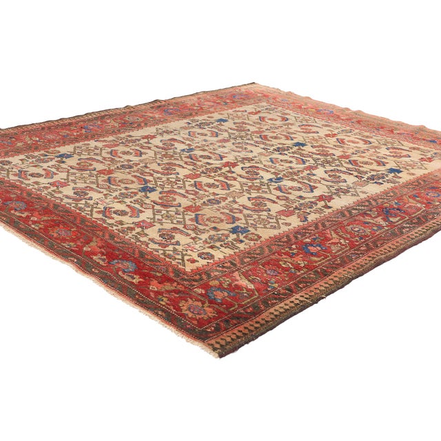 78972 Distressed Antique Persian Malayer Rug, 05'02 x 05'11. This hand-knotted wool antique Persian Malayer rug exudes a...