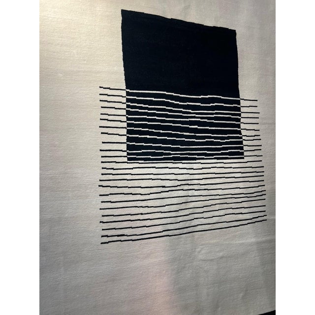 Modern Black & White Hand Made Wool Rug For Sale - Image 4 of 8