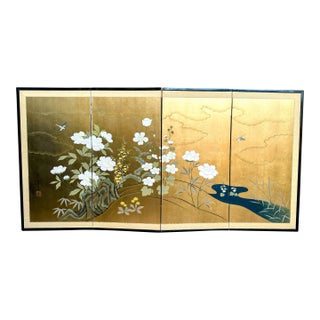 Large Japanese Four-Panel Byobu Folding Screen in the Rinpa Style With Gold Leaf For Sale