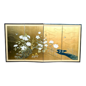 Large Japanese Four-Panel Byobu Folding Screen in the Rinpa Style With Gold Leaf