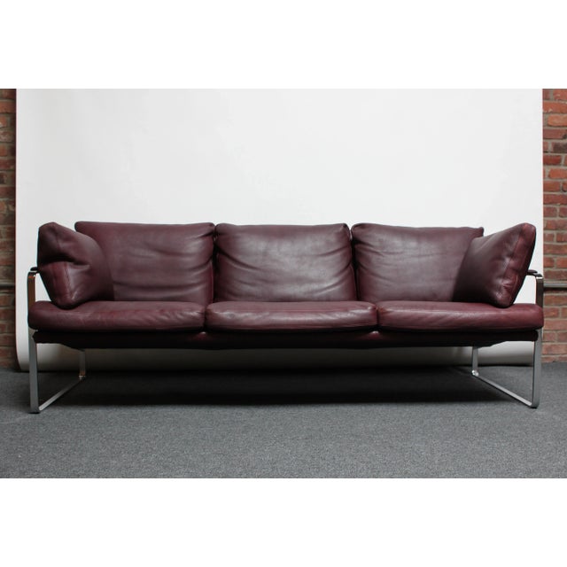 Walter Knoll Preben Fabricius for Walter Knoll Cordovan Leather and Chromed Steel Sofa For Sale - Image 4 of 13