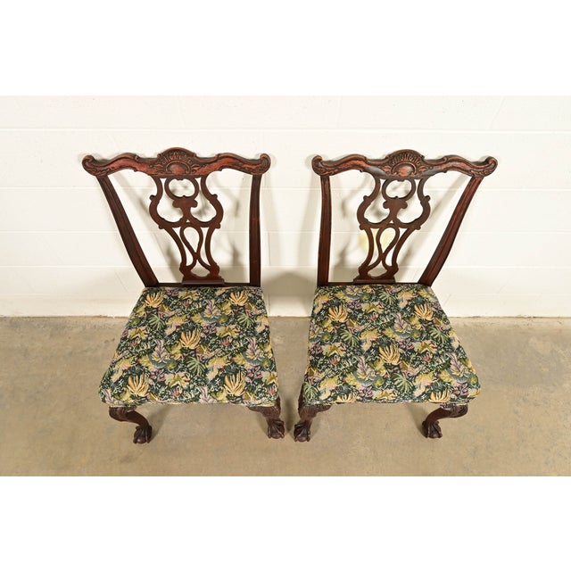1920s Romweber Antique Chippendale Carved Mahogany Side Chairs or Dining Chairs, Pair For Sale - Image 5 of 13