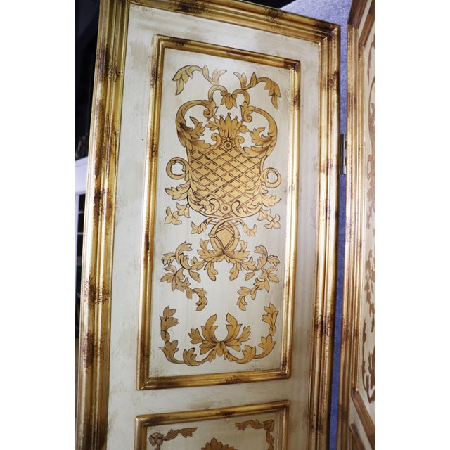 Fine Decorative Arts Gilded Paint Decorated Florentine 4 Panel Dressing Screen For Sale - Image 9 of 10