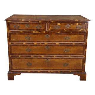 Antique English George II Style Oyster Burl Yew Bachelors Chest Dresser Commode For Sale