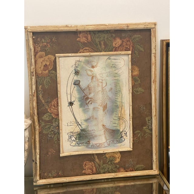 Plant Floweers for Bees antique poster in a Handpainted floral wood frame.