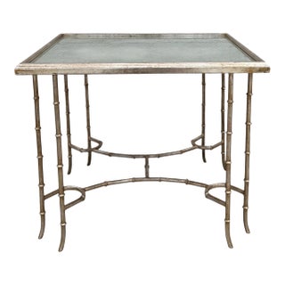 Nancy Corzine Style White Gold Gilt Metal Faux Bamboo Side Table For Sale