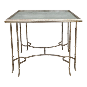 Nancy Corzine White Gold Gilt Metal Faux Bamboo Side Table