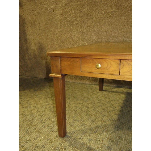 1970s Vintage Baker Mid Century Four Drawer Square Coffee Table W/Burl Top For Sale - Image 5 of 13