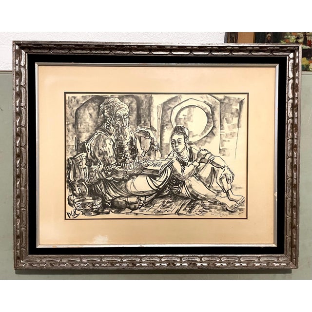Jossi Stern, Israeli Jerusalem Judaica Sephardic Rabbi, Boy, Torah Art Drawing Bezalel School For Sale - Image 4 of 6