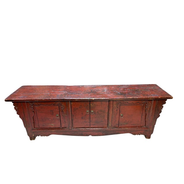 Chinoiserie Old Chinoiserie Altar Low Cabinet With Solid Wood 71" W For Sale - Image 3 of 9