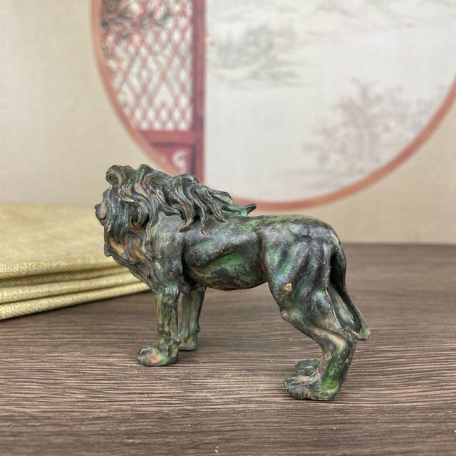 Late 20th Century Bronze Lion Sculpture – 3.1" Verdigris Patina Animal Figure For Sale - Image 5 of 11