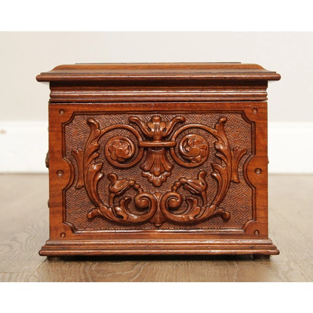 Brown Antique Carved Walnut Humidor Box For Sale - Image 8 of 13