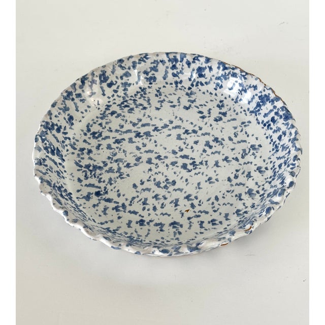 Blue 1970s Bybee Pottery Kentucky Blue and White Splatterware or Sponge Pie Dish For Sale - Image 8 of 8
