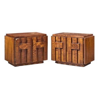 Lane Staccato Brutalist Mid Century Walnut Nightstands - Pair For Sale