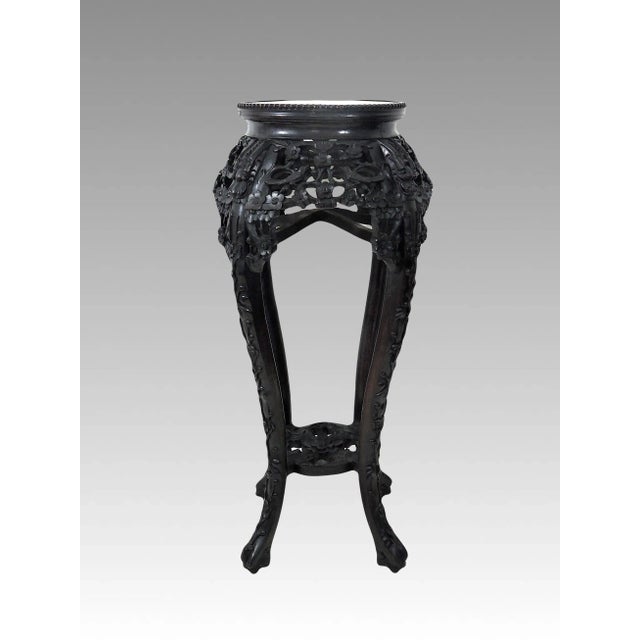 Early 20th Century Antique Chinese Carved Rosewood & Inset Marble Top Four Dragons Pedestal or Plant Display Stand For Sale - Image 5 of 8