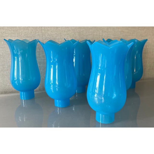 Antique French Opaline Glass Hurricane Shades for Chandelier Candle or Electric Light Wall Sconces - Set of 6 For Sale - Image 10 of 18
