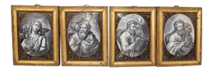 1886 German Miniature Paintings of the Four Apostles, Framed - Set of 4