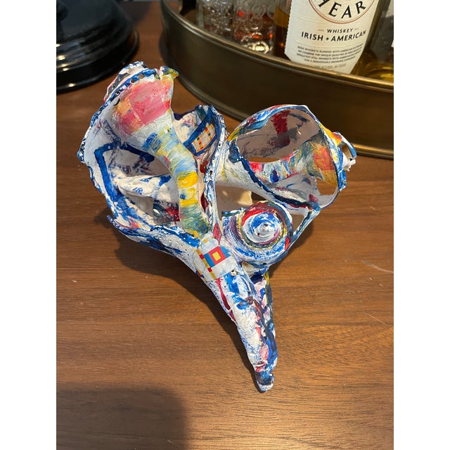 Cheryl Fudge “Mondrian’s Dream Wave” – Signed Painted Shell Sculpture, Nantucket Coastal Abstract For Sale - Image 4 of 12