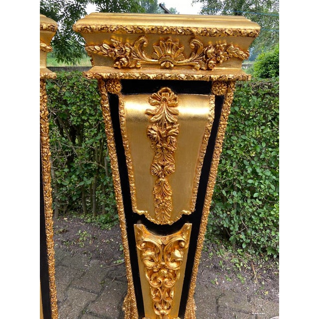1990s 1990 French Louis XVI Gold Black Beech Wood Marble Pedestals Pair For Sale - Image 5 of 12