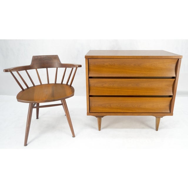 Compact 3 Drawer Walnut Concave Drawer Front Mid Century Bachelor Chest Dresser For Sale - Image 6 of 16