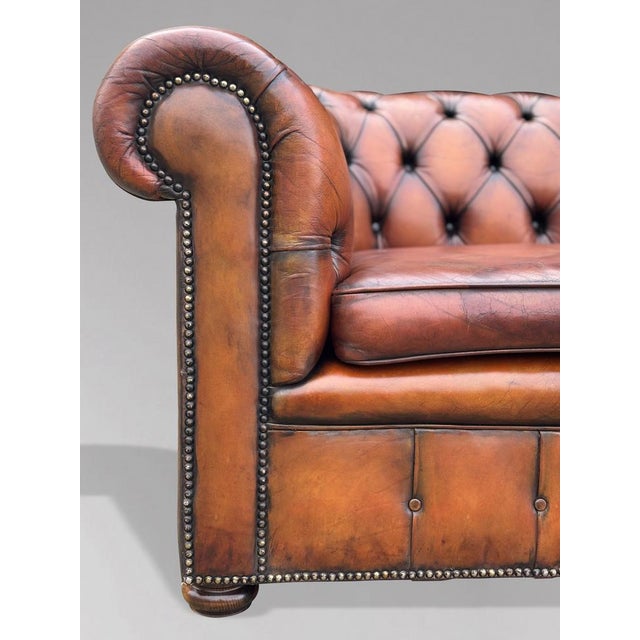 1920s Vintage Three-Seater Chesterfield Sofa in Brown Leather, 1920 For Sale - Image 5 of 11