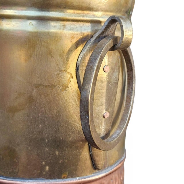 Antique Brass & Copper Repoussé Umbrella Stand – Early 20th C. Hand‑Hammered Stick Holder For Sale - Image 12 of 14