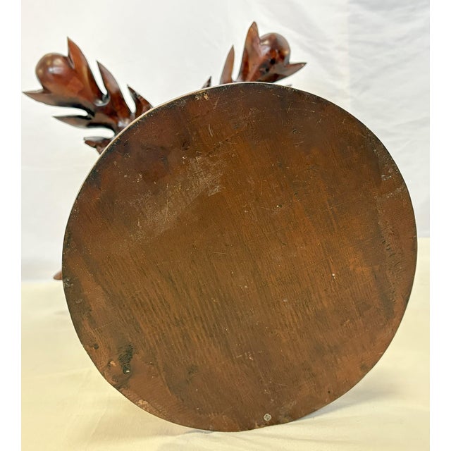 Vintage Carved Wood Palm Tree Side Table With Beveled Glass Top For Sale - Image 12 of 12