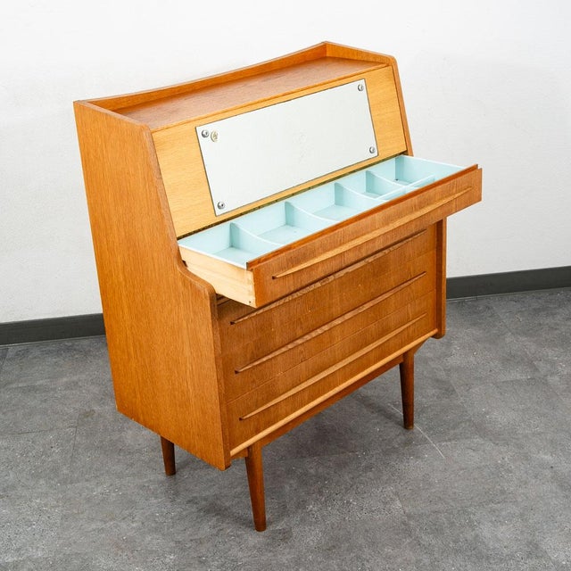 Mid-Century Modern Mid Century Danish Modern Secretary Desk Oak Leaf Bureau Denmark Drawers Vanity For Sale - Image 3 of 12