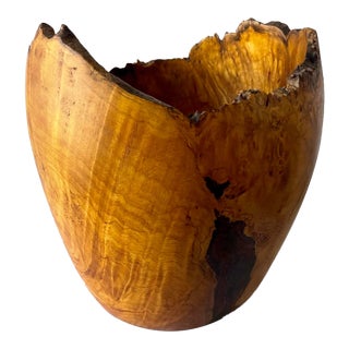 Natural Edge Burl Wood Maple Handcrafted Bowl Signed With the Initials m.w.e For Sale