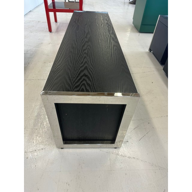 Modern Storage Cabinets From Armani Xchange ; Brushed Steel and Ebonized Wood For Sale - Image 4 of 9