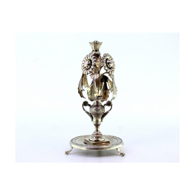 Metal Silver Toothpick Holder with Flowers For Sale - Image 7 of 8