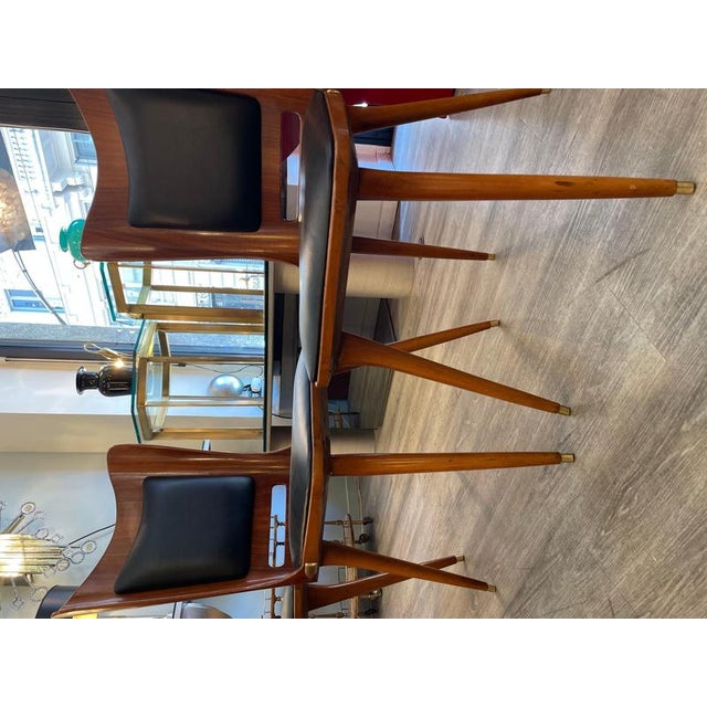 1950s Italian Wooden Chairs in Leather and Brass, 1950s, Set of 6 For Sale - Image 5 of 18