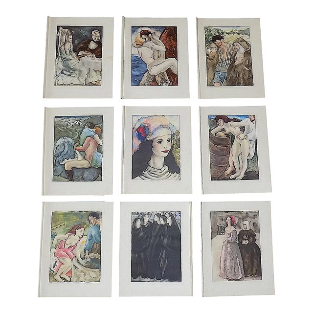 Vintage French Limited Edition Hand Colored Mariette Lydis Engravings - Set of 9 For Sale