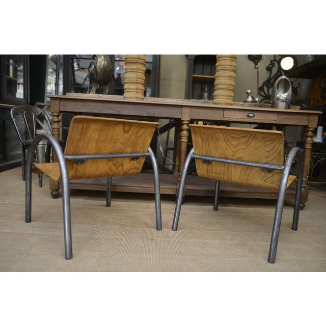 Vintage Design Armchairs in Metal and Wood, 1950, Set of 2 For Sale - Image 10 of 12