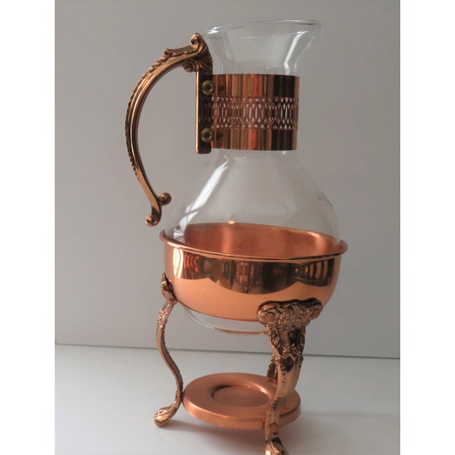 Copper Vintage Princess House Copper Coffee Tea Pot Carafe Warming Stand With Lid For Sale - Image 8 of 12